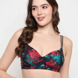 Clovia Black Regular Fit Floral Bra-35