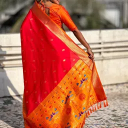 FASHION STROM Woven Design Zari Silk Blend Paithani Saree-image-22