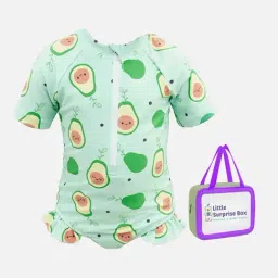 Little Surprise Box Kids Green Printed Swimsuit-image-88