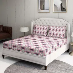 BOMBAY DYEING Pink & Green Floral 120 TC Queen Bedsheet with 2 Pillow Covers-picture-13