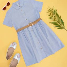 Pantaloons Junior Girls Ashleigh Blue Cotton Solid Casual Dresses-image-61