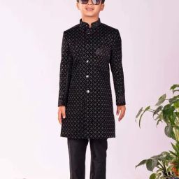 VASTRAMAY Boys Black Embroidery Full Sleeves Indowestern Sets-image-56