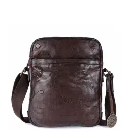 KOMPANERO Maverick Dark Brown Leather Printed Cross Body Bag-image-22