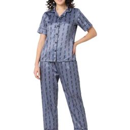 Smarty Pants Light Grey & Black Satin Printed Shirt With Pyjamas-picture-10