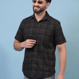 Crimsoune Club Green Cotton Slim Fit Chequered Shirt-image-56