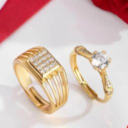 Zavya 925 Silver Unity - His and Hers Gold Plated Adjustable Ring Set for Unisex-image-55