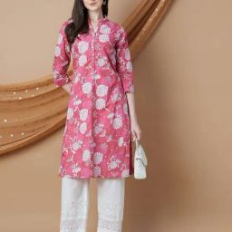 Melange By Lifestyle Pink Cotton Regular Fit Floral Print Kurta-image-75