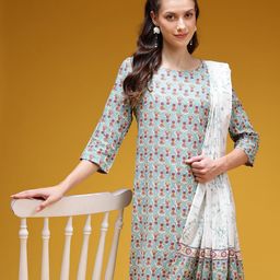HERE&NOW Floral Printed Kurta with Trousers & Dupatta-picture-12