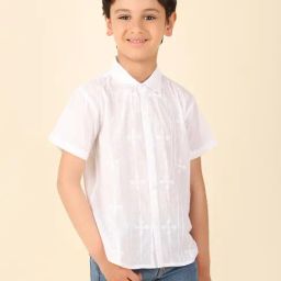 Fabindia Kids White Embroidered Shirt-image-18