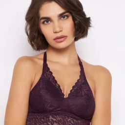 Clovia Purple Self Pattern Bralette Bra-image-92