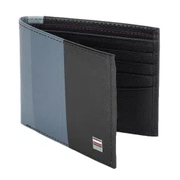 Tommy Hilfiger Grey & Black Color Block Bi-Fold Wallet for Men image 2