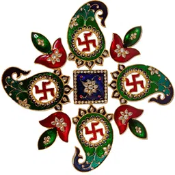 Kala Samarpan Green & Red Swastik Rangoli Sticker With Centerpiece-23