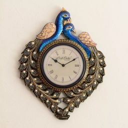 eCraftIndia WOWW522 Artistic Twin Peacocks Antique Wooden Handcrafted Wall Clock-picture-20