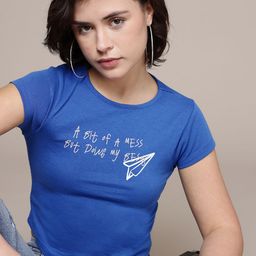 The Roadster Life Co. Typography Printed Cap Sleeves Slim Fit T-shirt-image-30