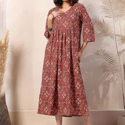 House Of Zelena Floral Print Maternity A-Line Midi Dress-image-45