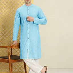 House of Pataudi Men Ethnic Motifs Embroidered Sequinned Jashn Kurta with Pyjamas-picture-55