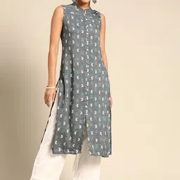 Sangria Women Grey & White Printed Kurta-image-83