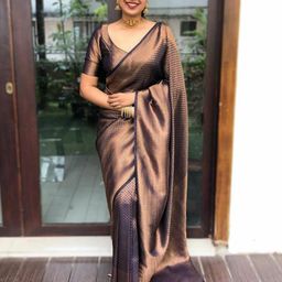 VILLE FASHION Geometric Woven Design Zari Kanjeevaram Saree-32