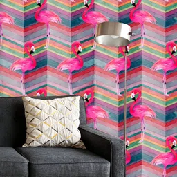ArtzFolio Printed UV-Resistant Anti-Bacterial Watercolor Chevron Flamingo Peel & Stick Wallpaper-image-59