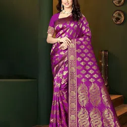 KALINI Woven Design Zari Silk Blend Kanjeevaram Saree-image-64