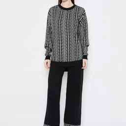 Camey Geometric Printed Round Neck Woollen Sweatshirt With Trousers-48
