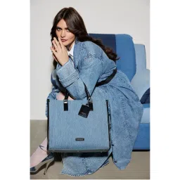 MIRAGGIO Denice Denim Oversized Tote Bag with Crossbody Strap For Women - Navy Blue (XL)-picture-35