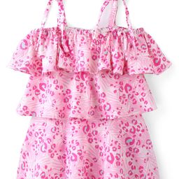 Babyhug Sleeveless Frock Style Swimsuit Floral Print - Pink-image-65