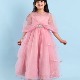 Mark & Mia Half Sleeve Gown with Floral Applique - Pink-image-78