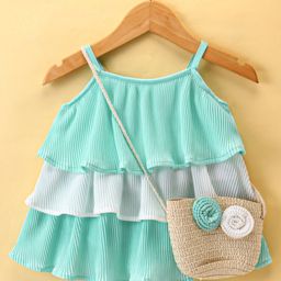 Little Kangaroos Sleeveless Layered Party Top with Sling Bag Floral Applique - Blue-picture-8