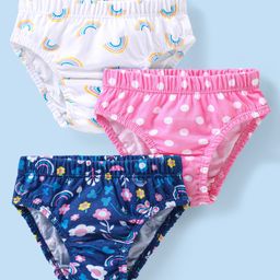 Babyhug 100% Cotton Panties With Floral & Polka Dots Print Pack Of 3 - White Pink & Navy Blue-image-50