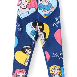 Babyhug Disney Single Jersey Knit Full Length Legging with Disney Princess Print - Navy Blue-image-89
