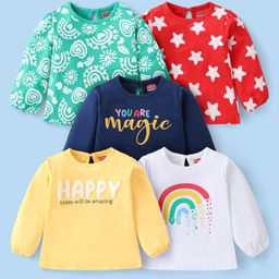 Babyhug Cotton Knit Full Sleeves Printed Tops Pack of 5 - Red Yellow & Blue-image-94