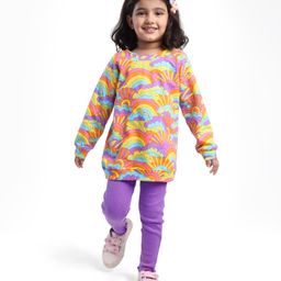 Babyhug Cotton Knit Raglan Sleeves T-Shirt & Leggings Set With Rainbow Print - Multicolor-image-95