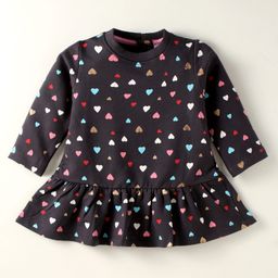 Simply Fleece Knit Full Sleeves Winter Frock With Heart Print - Charcoal Grey-image-28