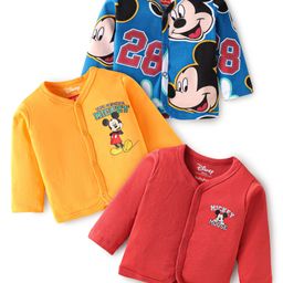 Babyhug Disney Interlock Knit Full Sleeves Jhablas with Mickey Mouse Graphic Pack of 3 - Red Yellow & Blue-picture-44