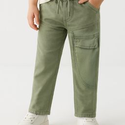 Babyhug Denim Full Length Washed Jeans With Stretch - Olive Green-picture-23
