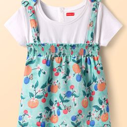 Babyhug Poplin Woven Half Sleeves Top With Floral Print & Bow Applique - Light Blue & White-image-71