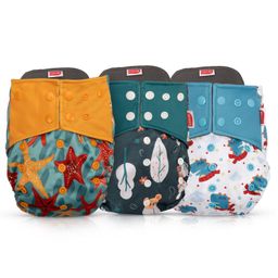 LuvLap Reusable Baby Cloth Diapers with Double Leak Guard High Absorption Stain-Proof Comfort & Protection Pack of 3 - Multicolor-9