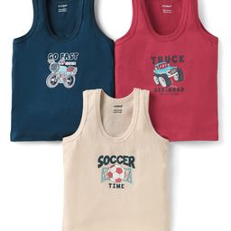 CUCUMBER Sinker Knit Sleeveless Soccer & Bike Theme Printed Vests Pack Of 3 - Navy Blue Red & Beige-19