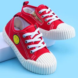 Pine Kids Lace Ups Casual Shoes With Smile Print - Red-image-93