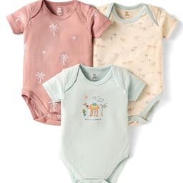 I Bears Interlock Knit Half Sleeves Onesies With Animal Theme Print Pack Of 3 - Light Blue & Rose Gold-image-46