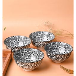 VONCASA Ceramic Floral Design Bowl Set Of 4 280 ml - Navy Blue-picture-15