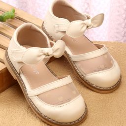 Babyoye Velcro Closure Solid Coloured Ballerina With Bow Applique - Beige-image-69