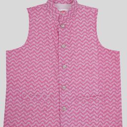 Little Bansi Cotton Woven Sleeveless Chevron Printed Nehru Jacket - Pink-image-64