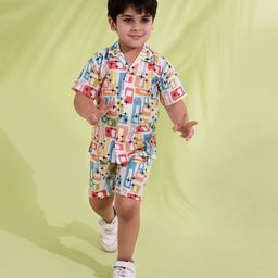 AJ Dezines Cotton Woven Half Sleeves Abstract Printed Coordinating Shirt & Shorts Set - Blue-image-42