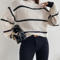 bebe Women Striped High Neck Pullover-picture-17