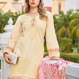 DRAVINAM Trends Floral Embroidered Thread Work Pure Cotton Unstitched Dress Material-picture-19