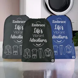 Aura Blue & Black 3 Pieces Printed Foldable Water Resistant Multi-Utility Laundry Bags-13