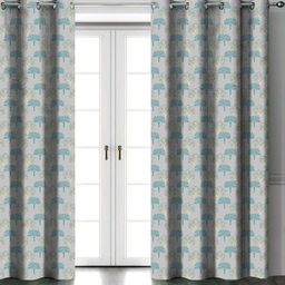 Aura Blue & Yellow 2 Pieces Floral Printed Room Darkening Door Curtains-picture-4