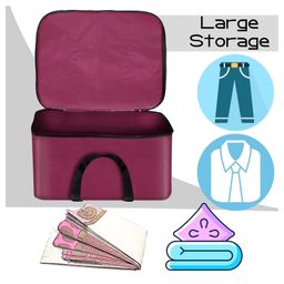 Storite 2 Pack Nonwoven Mini Storage Bag Cloth Organizer With Zippered Closure And Handle ( Magenta) Rectangular - Non-Woven image 5